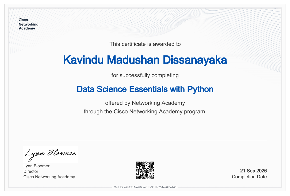 CISCO Data Science Essentials with Python Certificate